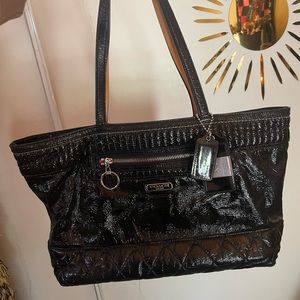 NWOT Coach Poppy Black Liquid Gloss Patent Leather Tote Bag